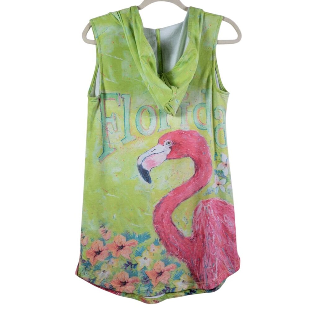 Leoma Lovegrove Womens Florida Flamingo Art Beachy Hooded Sleeveless Dress Small - Picture 5 of 9